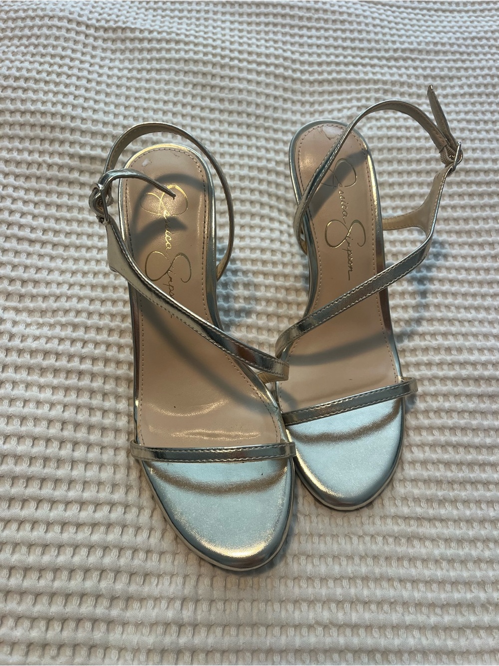 Jessica Simpson Metallic Gold Strappy Slingback Heels